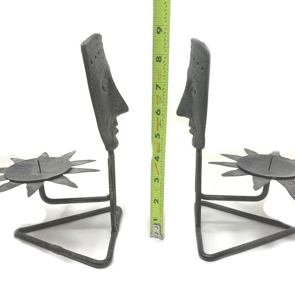 Lot 2 x Vintage 1990’s Pier 1 Metal Candle Holders Table African Tribal Masks - Picture 8 of 9